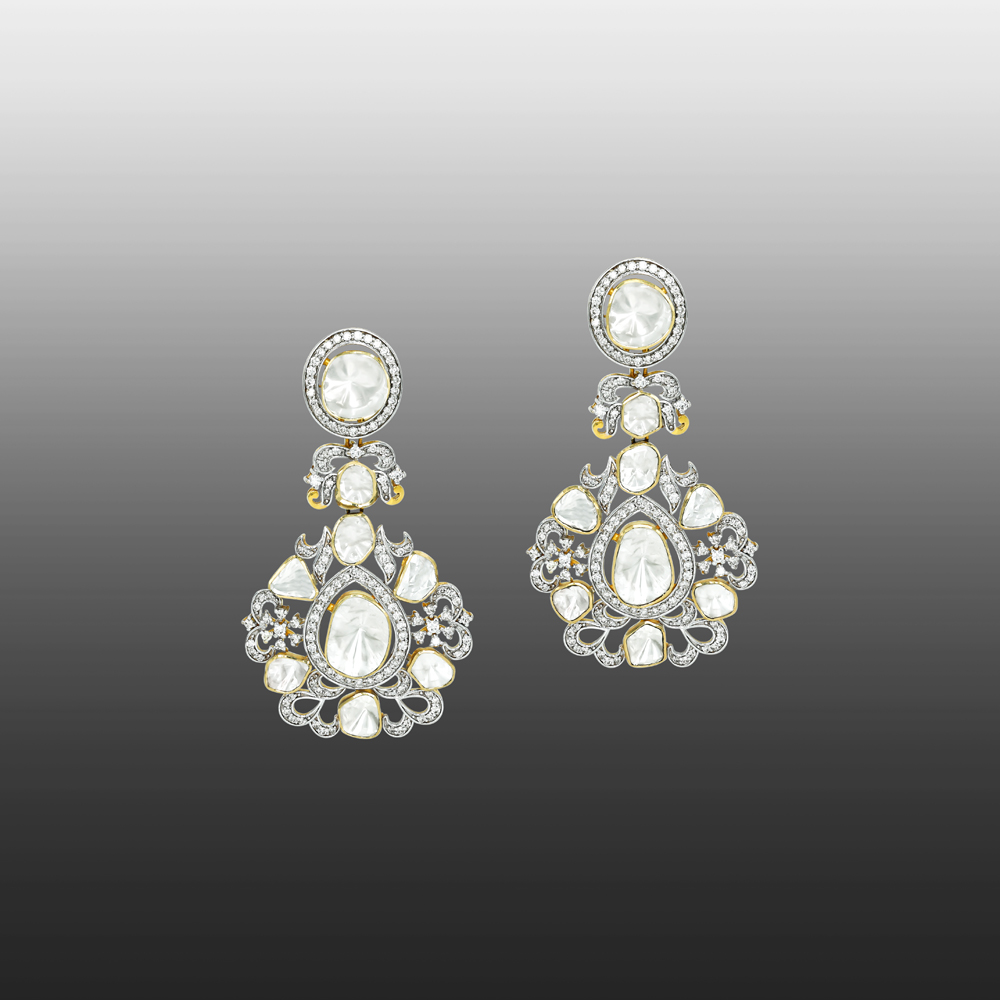 Teardrop Polki Earrings with Diamond Spark